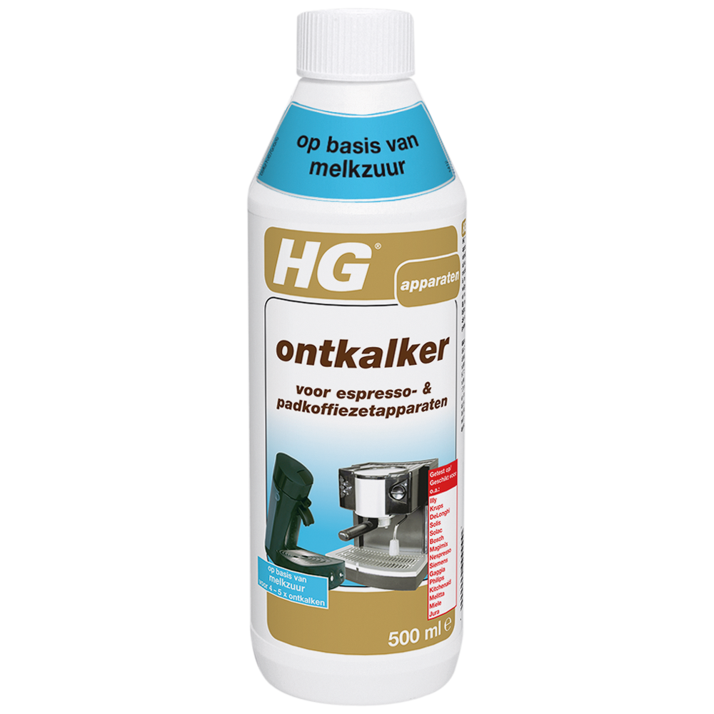 HG descaler for espresso & podcoffee machines based on lactic acid
